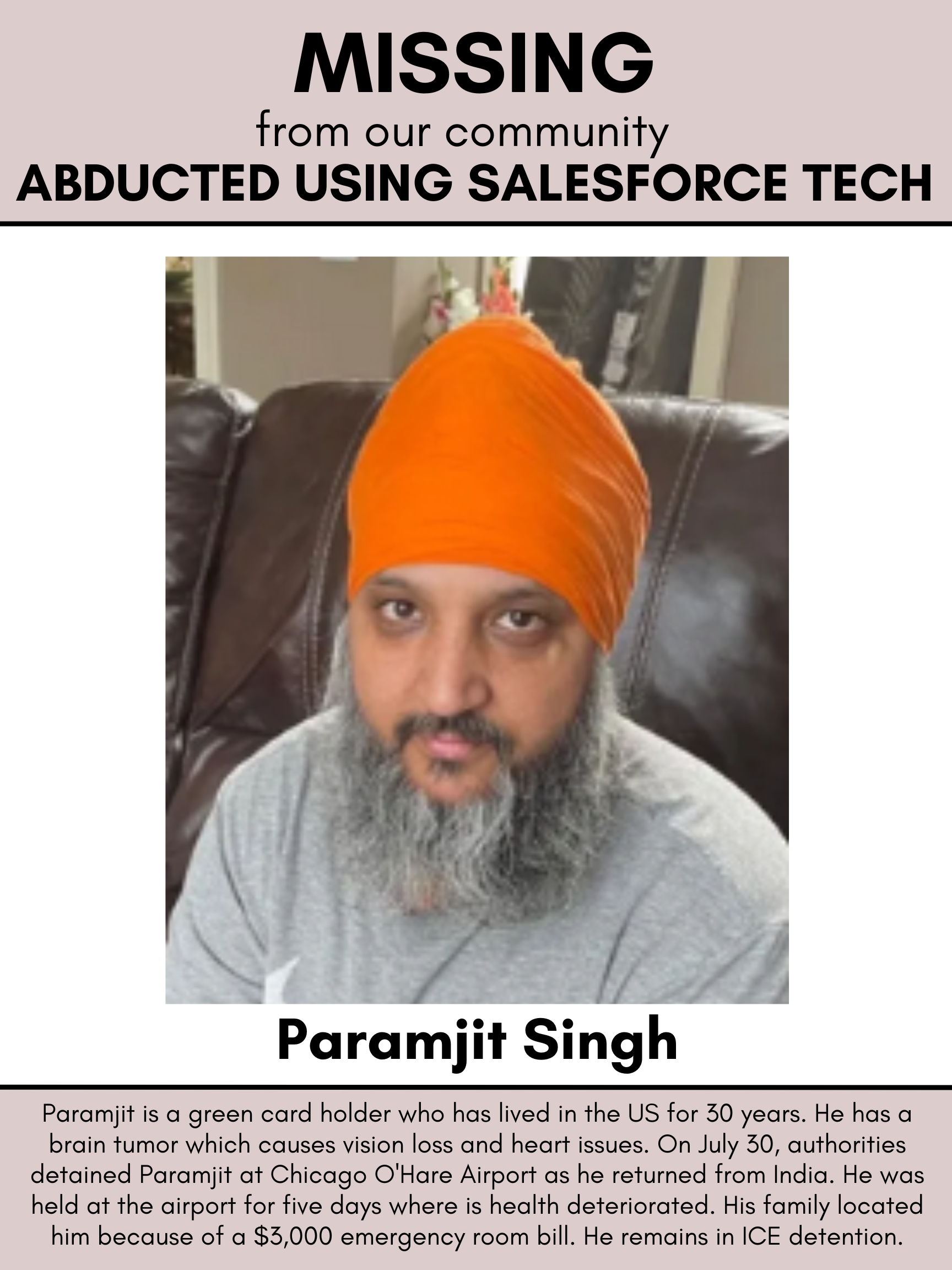 Missing poster of Paramjit Singh