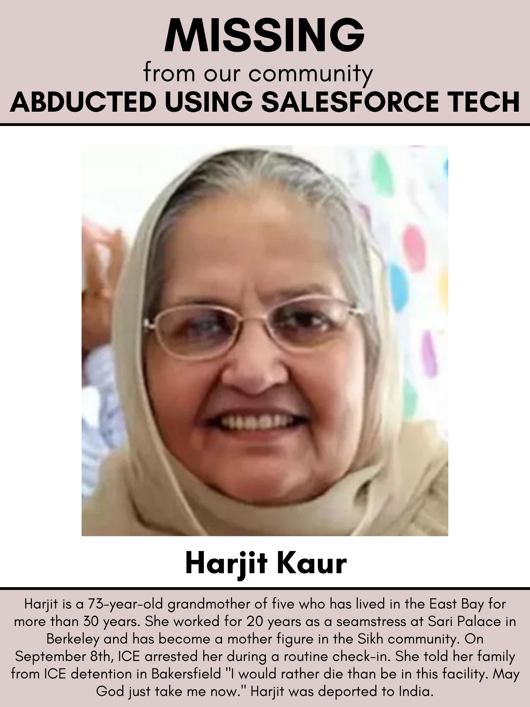 Missing poster of Harjit Kaur