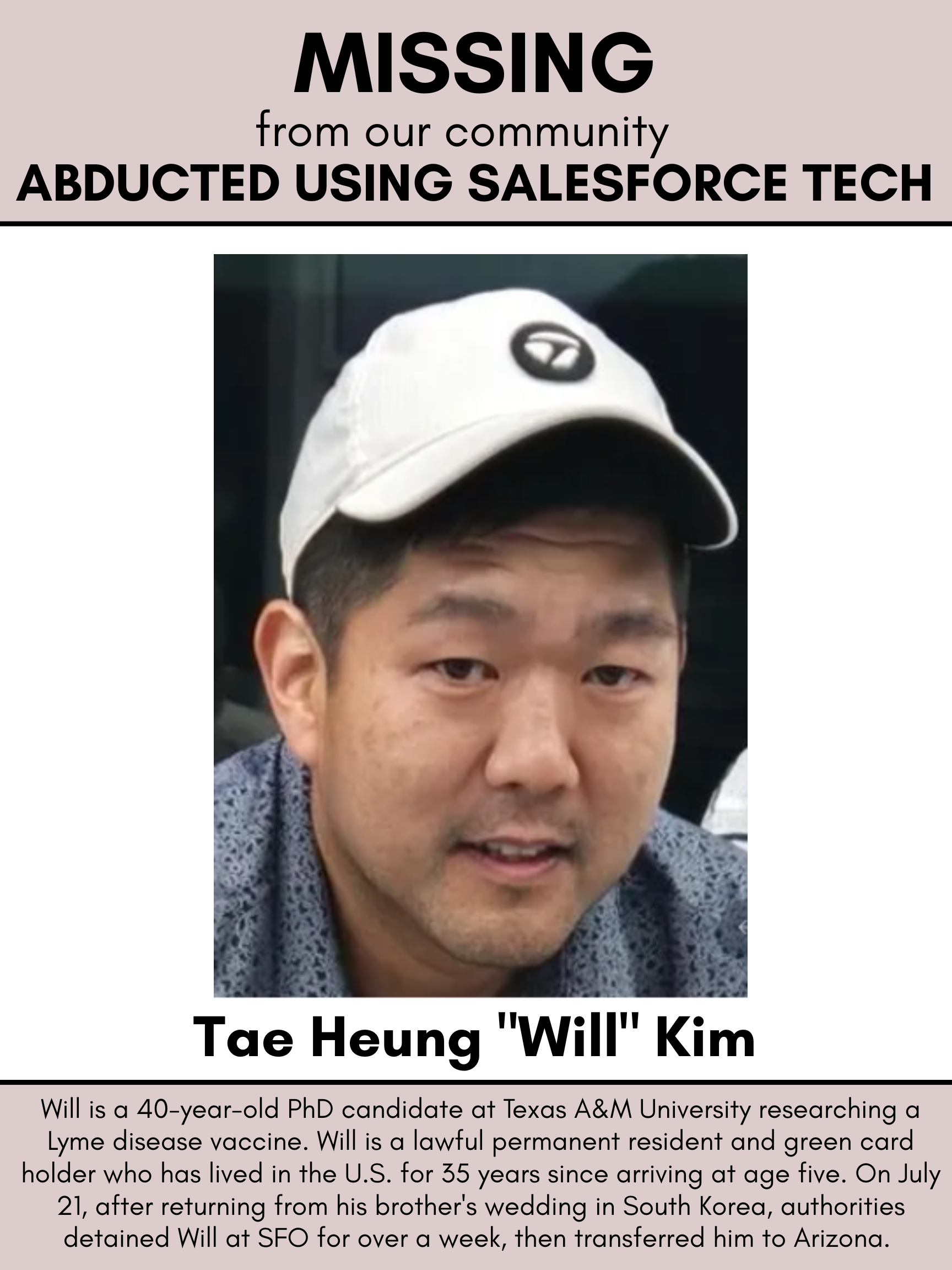Missing poster of Tae Hung 'Will' Kim